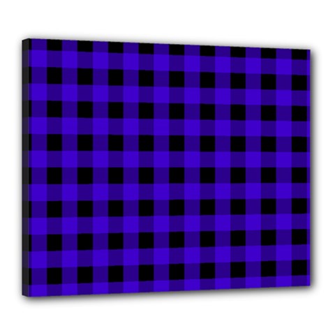 Dark Blue Black Buffalo Plaid Canvas 24  X 20  (stretched) by SpinnyChairDesigns