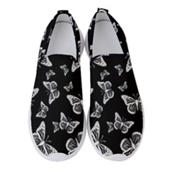 Black And White Butterfly Pattern Women s Slip On Sneakers by SpinnyChairDesigns