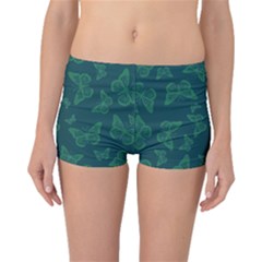 Midnight Green Butterflies Pattern Boyleg Bikini Bottoms by SpinnyChairDesigns