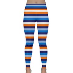 Ocean Blue Stripes Lightweight Velour Classic Yoga Leggings by tmsartbazaar