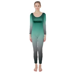 Teal Green And Grey Gradient Ombre Color Long Sleeve Catsuit by SpinnyChairDesigns