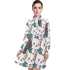 Seamless-cute-cat-pattern-vector Long Sleeve Chiffon Shirt Dress by Sobalvarro