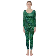 Emerald Green Blue Marbled Color Long Sleeve Catsuit by SpinnyChairDesigns