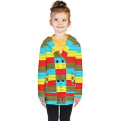 Multicolor With Black Lines Kids  Double Breasted Button Coat by tmsartbazaar