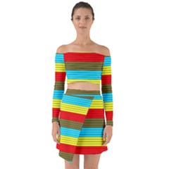 Multicolor With Black Lines Off Shoulder Top With Skirt Set by tmsartbazaar