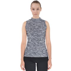 Black White Grey Texture Mock Neck Shell Top