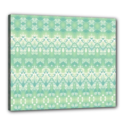 Boho Biscay Green Pattern Canvas 24  X 20  (stretched) by SpinnyChairDesigns