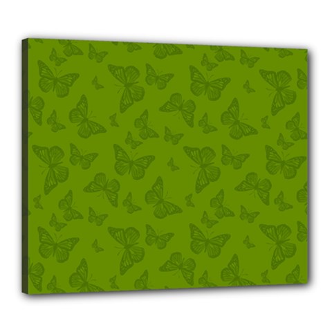 Avocado Green Butterfly Print Canvas 24  X 20  (stretched) by SpinnyChairDesigns