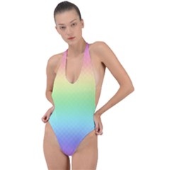 Pastel Rainbow Diamond Pattern Backless Halter One Piece Swimsuit