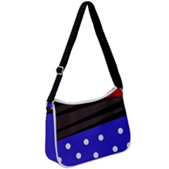 Mixed Polka Dots And Lines Pattern, Blue, Red, Brown Zip Up Shoulder Bag by Casemiro