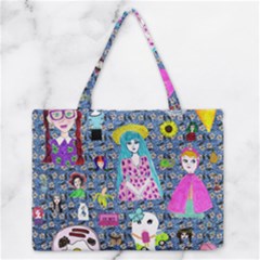 Blue Denim And Drawings Daisies Zipper Medium Tote Bag by snowwhitegirl