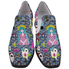 Blue Denim And Drawings Daisies Women Slip On Heel Loafers by snowwhitegirl