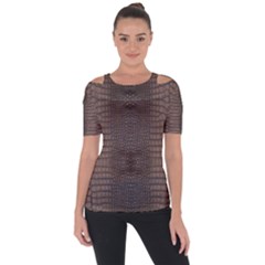 Brown Alligator Leather Skin Shoulder Cut Out Short Sleeve Top by LoolyElzayat