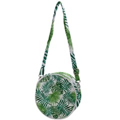 Green Tropical Leaves Crossbody Circle Bag