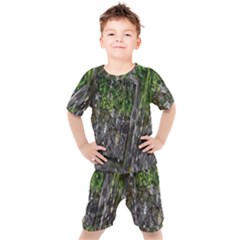 Green Glitter Squre Kids  Tee And Shorts Set by Sparkle