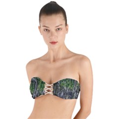 Green Glitter Squre Twist Bandeau Bikini Top