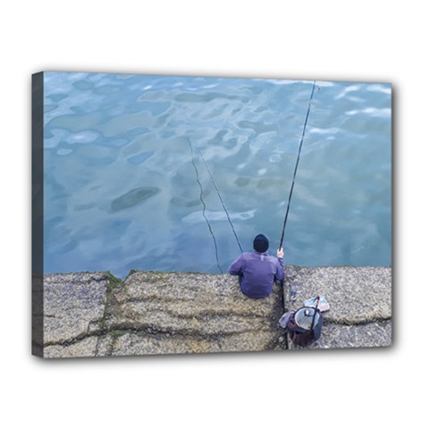 Senior Man Fishing At River, Montevideo, Uruguay001 Canvas 16  X 12  (stretched) by dflcprintsclothing