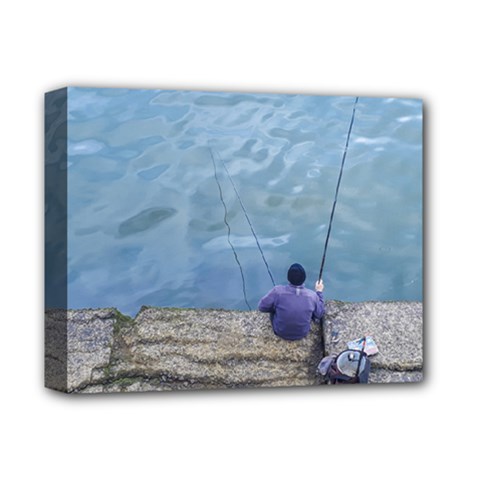 Senior Man Fishing At River, Montevideo, Uruguay001 Deluxe Canvas 14  X 11  (stretched) by dflcprintsclothing