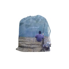 Senior Man Fishing At River, Montevideo, Uruguay001 Drawstring Pouch (medium) by dflcprintsclothing