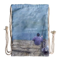 Senior Man Fishing At River, Montevideo, Uruguay001 Drawstring Bag (large) by dflcprintsclothing