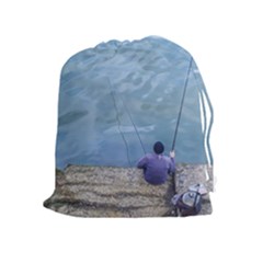 Senior Man Fishing At River, Montevideo, Uruguay001 Drawstring Pouch (xl) by dflcprintsclothing