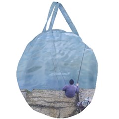 Senior Man Fishing At River, Montevideo, Uruguay001 Giant Round Zipper Tote by dflcprintsclothing