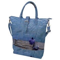 Senior Man Fishing At River, Montevideo, Uruguay001 Buckle Top Tote Bag by dflcprintsclothing