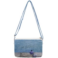 Senior Man Fishing At River, Montevideo, Uruguay001 Double Gusset Crossbody Bag by dflcprintsclothing