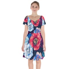 Flowers Pattern Short Sleeve Bardot Dress by Sparkle