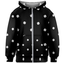 Black And White Baseball Motif Pattern Kids  Zipper Hoodie Without Drawstring by dflcprintsclothing