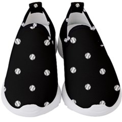 Black And White Baseball Motif Pattern Kids  Slip On Sneakers by dflcprintsclothing