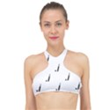 Black And White Cricket Sport Motif Print Pattern High Neck Bikini Top View1