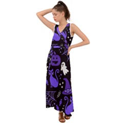 Halloween Party Seamless Repeat Pattern  V-neck Chiffon Maxi Dress by KentuckyClothing