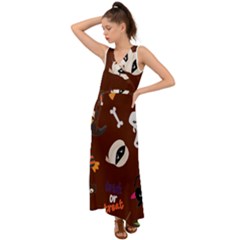 Halloween Seamless Repeat Pattern V-neck Chiffon Maxi Dress by KentuckyClothing