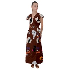 Halloween Seamless Repeat Pattern Flutter Sleeve Maxi Dress by KentuckyClothing