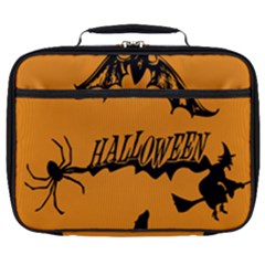 Happy Halloween Scary Funny Spooky Logo Witch On Broom Broomstick Spider Wolf Bat Black 8888 Black A Full Print Lunch Bag