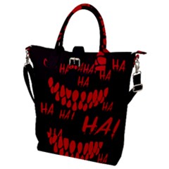 Demonic Laugh, Spooky Red Teeth Monster In Dark, Horror Theme Buckle Top Tote Bag by Casemiro