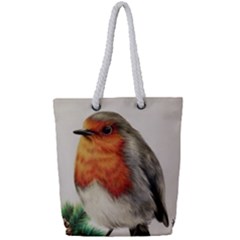  Robin Full Print Rope Handle Tote (small) by ArtByThree