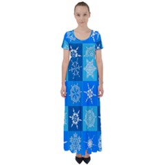 Snowflakes High Waist Short Sleeve Maxi Dress by Sobalvarro