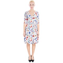 Flowers Pattern Wrap Up Cocktail Dress