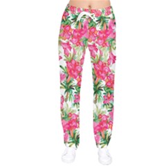 Pink Flowers Women Velvet Drawstring Pants by goljakoff