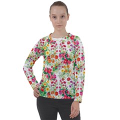 Summer Flowers Pattern Women s Long Sleeve Raglan Tee