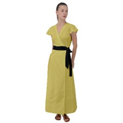 Arylide Yellow & Black - Flutter Sleeve Maxi Dress by FashionLane