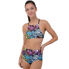 Halloween Love Chains Pattern High Waist Tankini Set