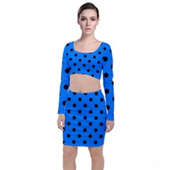 Large Black Polka Dots On Azure Blue - Top And Skirt Sets by FashionLane