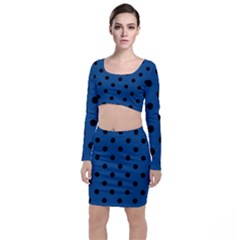 Large Black Polka Dots On Classic Blue - Top And Skirt Sets by FashionLane