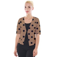 Large Black Polka Dots On Bone Brown - Cropped Button Cardigan by FashionLane