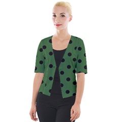 Large Black Polka Dots On Basil Green - Cropped Button Cardigan by FashionLane