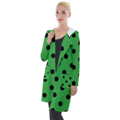 Large Black Polka Dots On Just Green - Hooded Pocket Cardigan by FashionLane