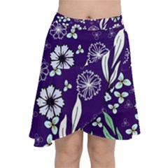 Floral Blue Pattern  Chiffon Wrap Front Skirt